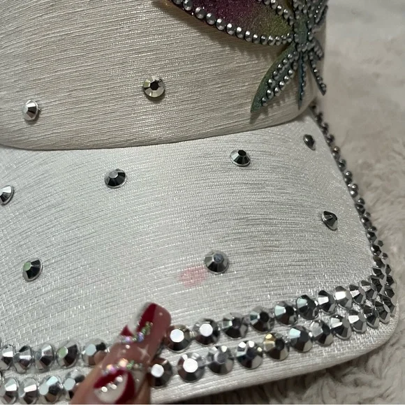 White Cap with Rhinestones - Picture 2 of 4